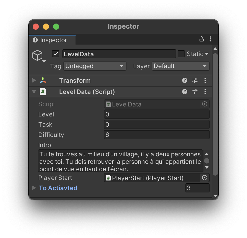 Level configuration scriptable object